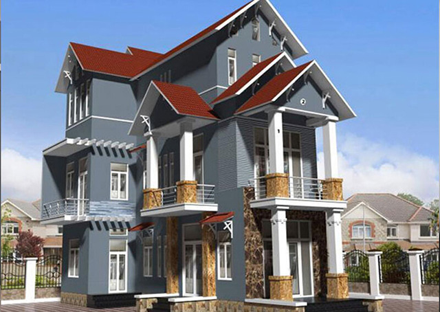 Biệt thự sơn màu ghi xanh (NP N 1968D)