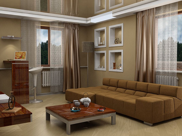 Sơn phòng khách màu nâu đất (Wetherburn Tan NP N 1819T) và màu trắng (Simply White NP OW 2146P)