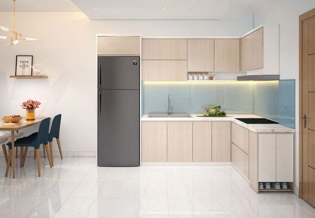 Căn bếp hiện đại với sơn màu trắng kem sữa