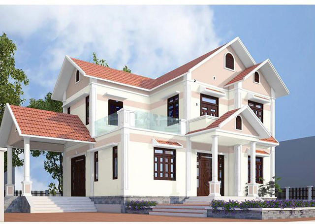 Mặt tiền nhà biệt thự sơn màu trắng kem sữa