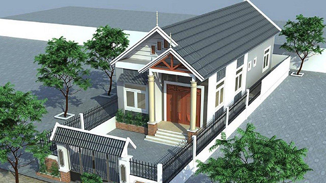 Mặt tiền nhà cấp 4 sơn màu đen xám (73C - 2T) và trắng (BS 9102)