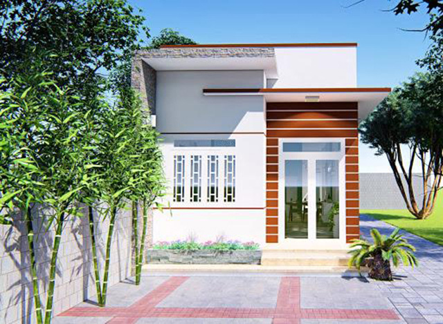 Mặt tiền nhà cấp 4 sơn màu trắng (BS 9102) và nâu (24A - 1A)
