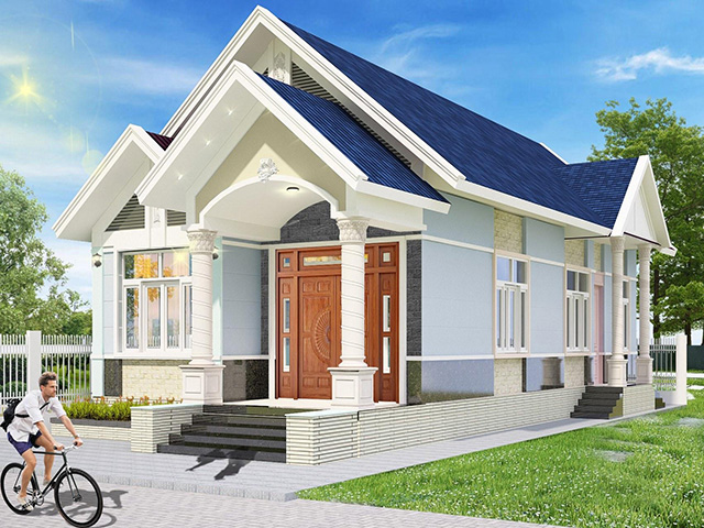 Mặt tiền nhà cấp 4 sơn màu xanh nhạt