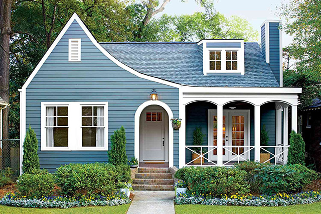 Mặt tiền nhà cấp 4 sơn màu xanh Riviera Sky (75B - 3D)