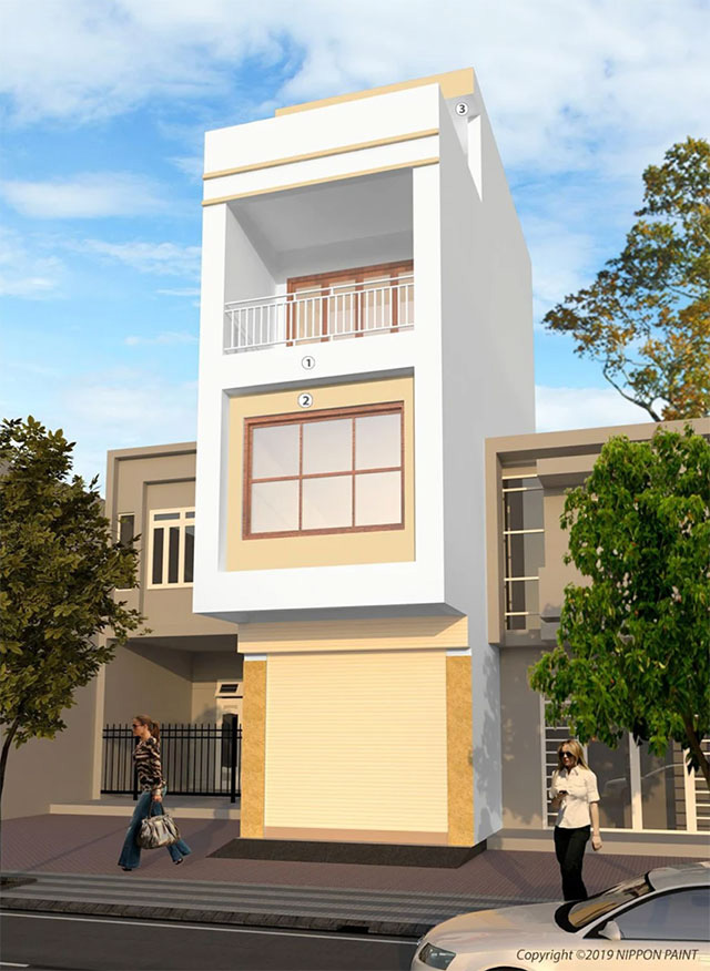 Mẫu sơn trang trí mặt tiền màu trắng