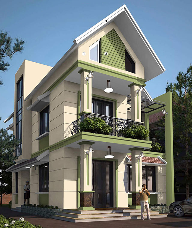 Nhà phố thiết kế mái Thái, sơn ngoại thất màu Eva 50A - 2P