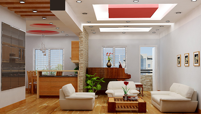 Trần thạch cao được sơn màu đỏ