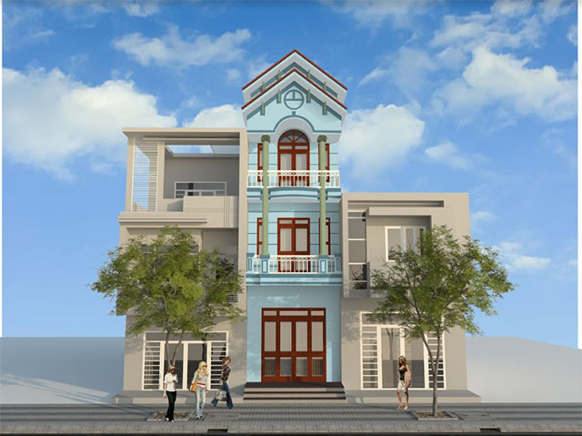Cách phối màu sơn ngoại thất đẹp - nhà ống