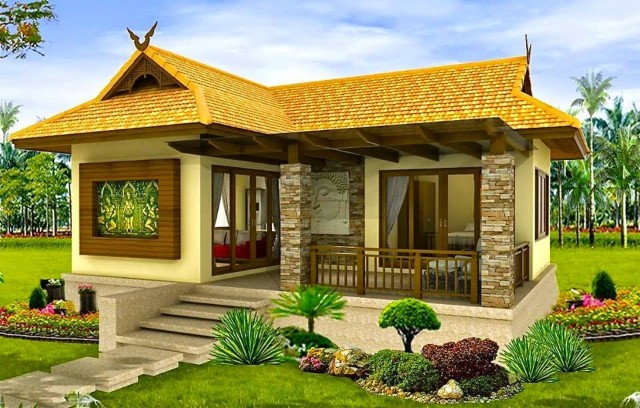 Mẫu sơn nhà chữ l đẹp tone màu hoài niệm với màu Yellow Ring kết hợp với gỗ