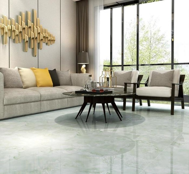 Gạch lát nền nhà màu xanh ngọc bích.
