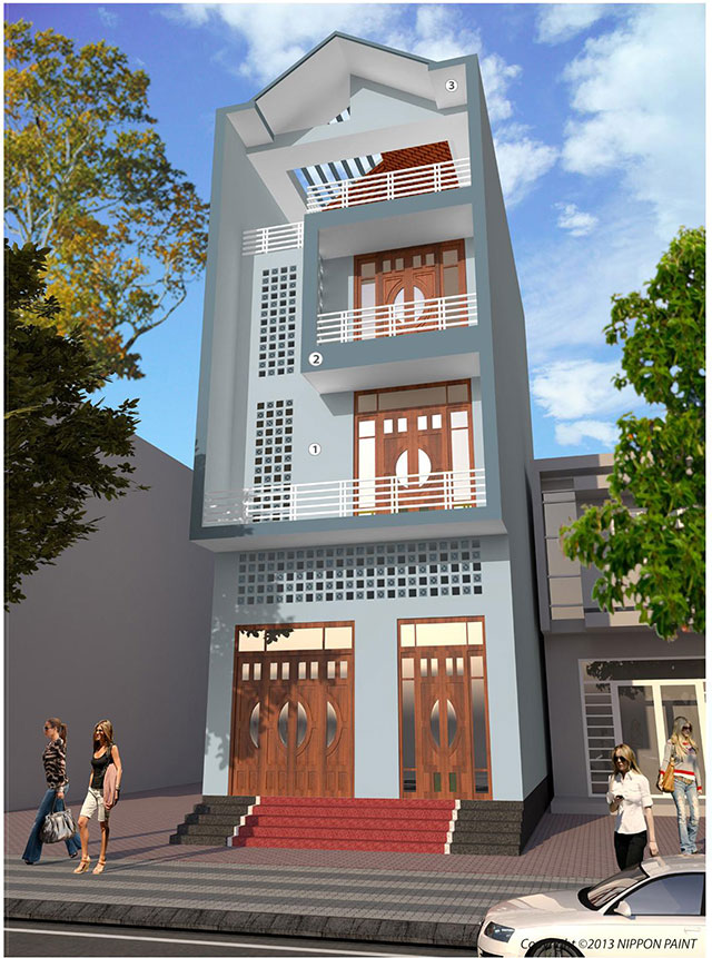 Phối màu sơn ngoại thất nhà ống - Ảnh 2