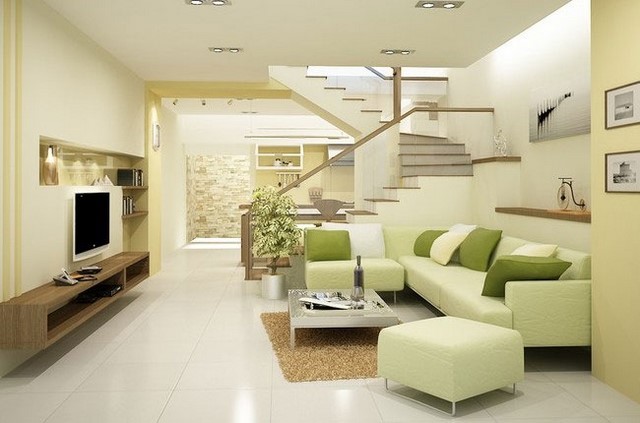 Phòng khách được thiết kế đơn giản, tinh tế