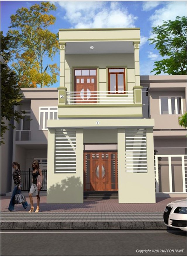 sơn nhà 2 tầng đẹp 1
