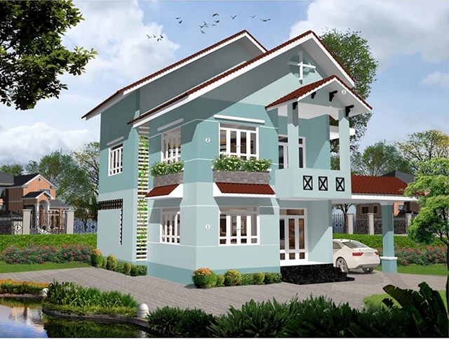 sơn nhà 2 tầng đẹp 11
