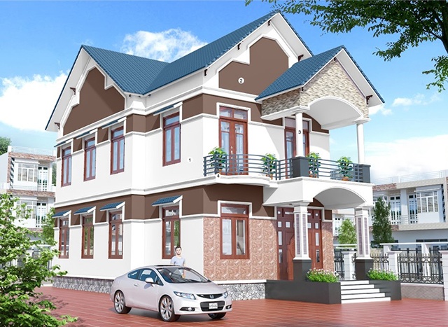 sơn nhà 2 tầng đẹp 13