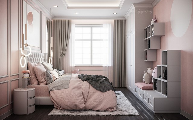 Ý tưởng thiết kế phòng ngủ sơn màu hồng đất