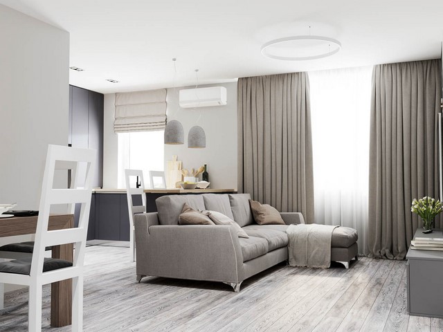 Kết hợp cùng nội thất (rèm, gối tựa) màu nâu gỗ
